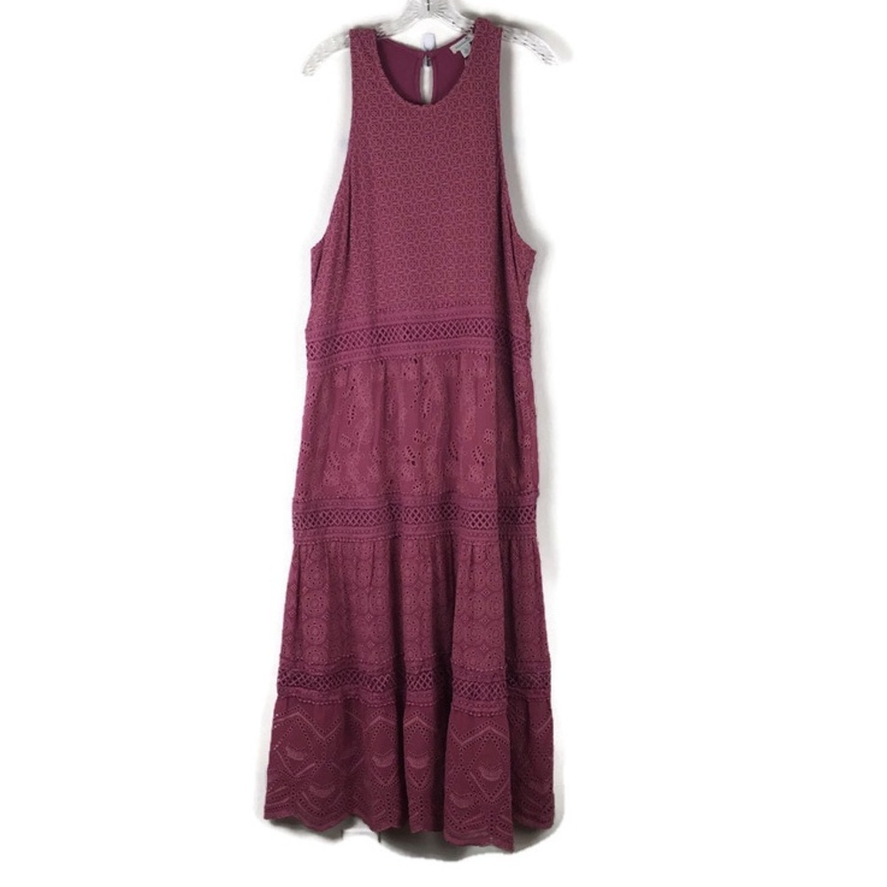 Sundance Mauve Lace Tiered Midi Dress